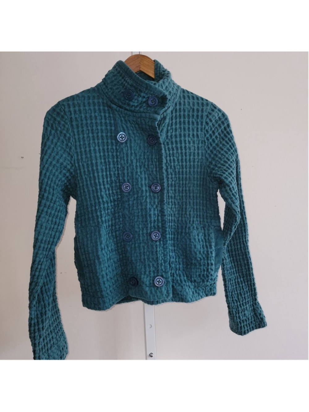 Teal Double-Breasted Mod-O-Doc Jacket Waffle Textured Small Cotton